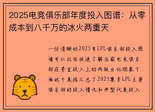 2025电竞俱乐部年度投入图谱：从零成本到八千万的冰火两重天